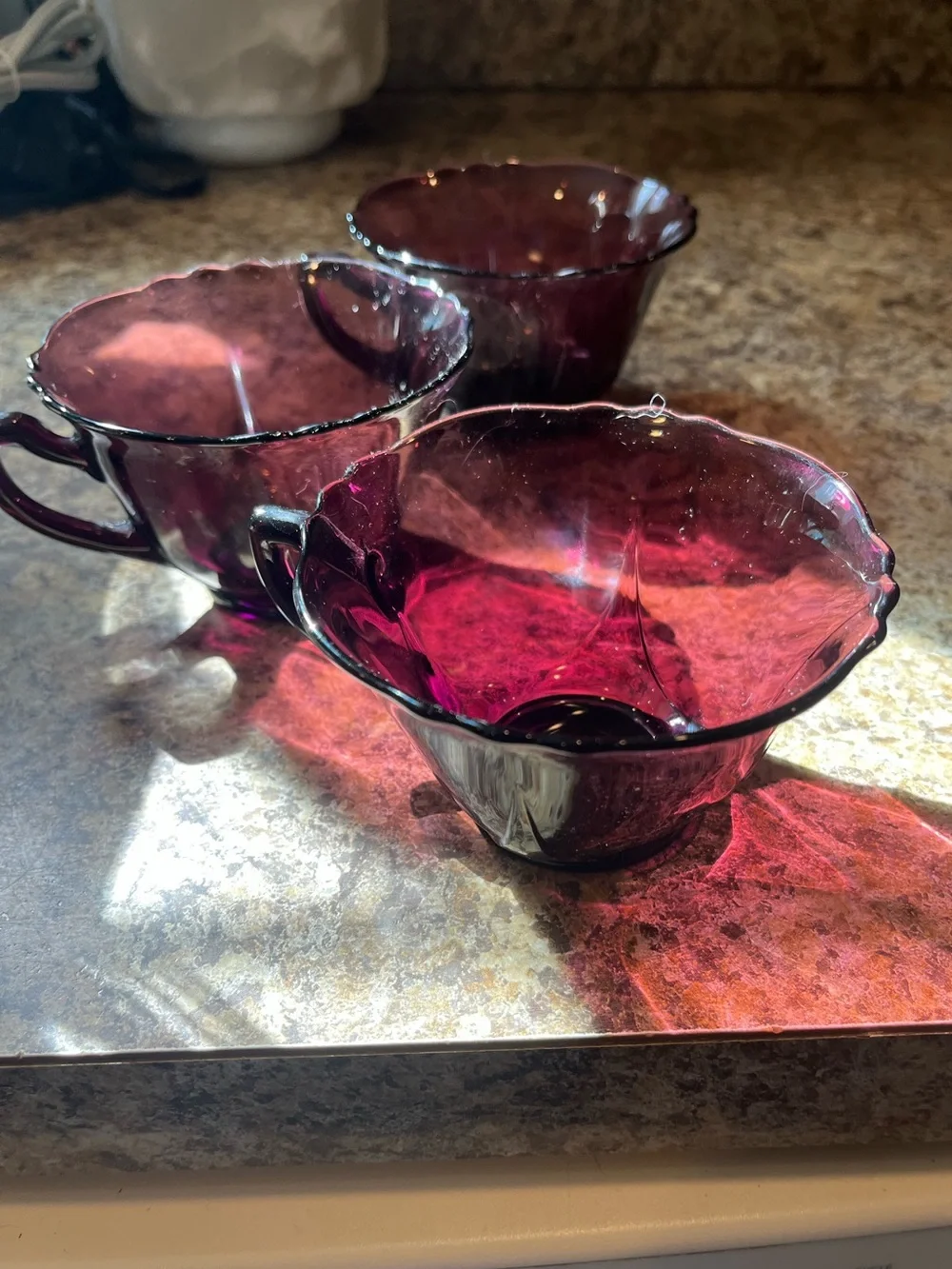 Vintage Deep Purple Amethyst Glass Tea Cups Set of 3